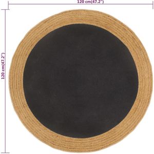 Vloerkleed rond 'Inner circle' gevlochten jute en katoen zwart & naturel - Zwart , 120 cm