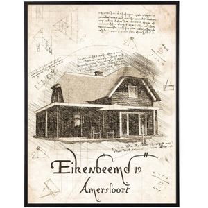 Illustratie van jouw huis in de style van Da Vinci - A1 staand (59 x 84 cm) , Zonder lijst of latjes