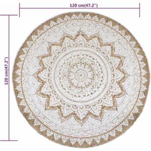 'Lotus Flower' Vloerkleed met print rond gevlochten jute - 120 cm