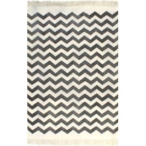 'New wave' Kelim vloerkleed met patroon katoen zwart/wit - 120 x 180 cm