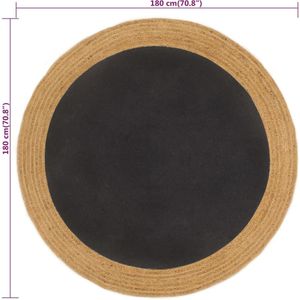 Vloerkleed rond 'Inner circle' gevlochten jute en katoen zwart & naturel - Zwart , 180 cm