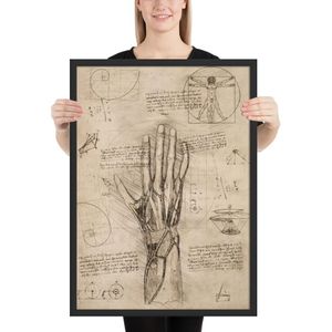 'Da Vinci - Anatomy of the hand' poster - Zwart , 50×70 cm
