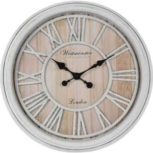 H&S Collection Wandklok 'Westminster time' wit en naturel