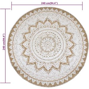 'Lotus Flower' Vloerkleed met print rond gevlochten jute - 240 cm