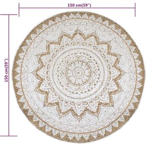 'Lotus Flower' Vloerkleed met print rond gevlochten jute - 150 cm