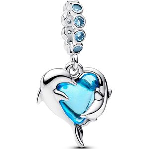 Pandora - Dames Bedel - Zilver - Turquoise Murano Glas Dolfijnen