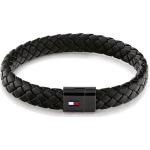 Tommy Hilfiger Sieraden Heren Leren Armband Zwart - 279033 - Eén Maa - Roestvrij Staa