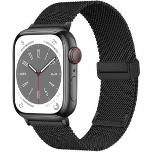 Apple watch Milanese bandje met vouwbare magneetsluiting - Zwart - Geschikt voor Apple Watch 42mm / 44mm / 45mm / 49mm