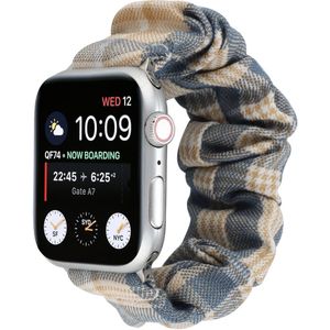 Elastisch scrunchie nylon bandje - Khaki / Donkerblauw - Geschikt voor Apple Watch 42mm / 44mm / 45mm / 49mm