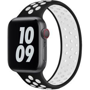 Apple watch Solo Loop Sportbandje - Maat: M - Zwart + Wit - Geschikt voor Apple Watch 42mm / 44mm / 45mm / 49mm - Apple watch bandjes