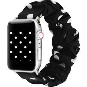 Elastisch scrunchie nylon bandje - Zwart met witte stippen - Geschikt voor Apple Watch 38mm / 40mm / 41mm