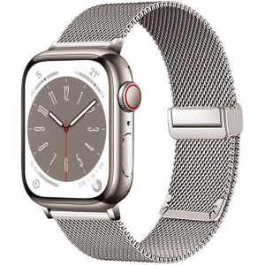 Apple watch Milanese bandje met vouwbare magneetsluiting - Starlight - Geschikt voor Apple Watch 42mm / 44mm / 45mm / 49mm