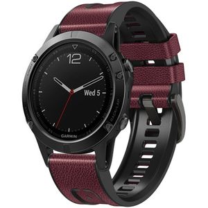 Garmin leer + siliconen bandje - Bordeaux - Garmin Fenix 7X / 6X / 5X