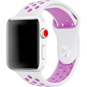 Apple watch Sportbandje - Maat: M/L - Wit + Paars - Geschikt voor Apple Watch 42mm / 44mm / 45mm / 46mm / 49mm - Apple watch bandjes