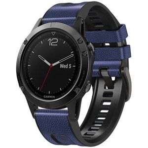 Garmin leer + siliconen bandje - Blauw - Garmin Fenix 7 / 6 / 5