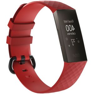 Fitbit Charge 3 & 4 siliconen diamant pattern bandje - Maat: Small - Rood