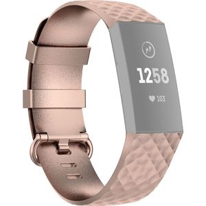 Fitbit Charge 3 & 4 siliconen diamant pattern bandje - Maat: Large - Rosé goud