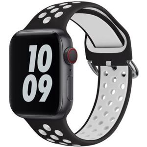 Apple watch Siliconen sportband met gesp - Zwart + Wit - Geschikt voor Apple Watch 42mm / 44mm / 45mm / 49mm - Apple watch bandjes