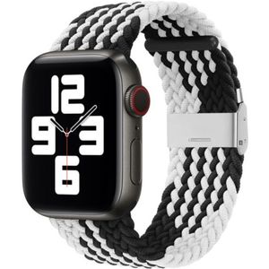 Braided nylon bandje - Zwart met wit - Geschikt voor Apple Watch 42mm / 44mm / 45mm / 49mm