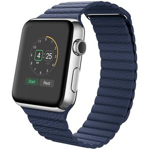 Apple watch PU Leather Loop bandje - Blauw - Geschikt voor Apple Watch 42mm / 44mm / 45mm / 49mm - Apple watch bandjes