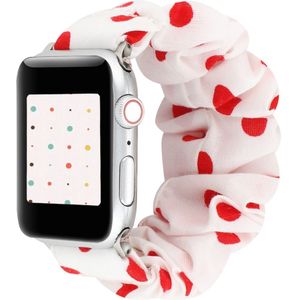 Elastisch scrunchie nylon bandje - Rode stippen - Geschikt voor Apple Watch 38mm / 40mm / 41mm