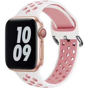 Siliconen sportband met gesp - Wit + Roze - Geschikt voor Apple Watch 42mm / 44mm / 45mm / 49mm