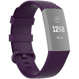 Fitbit Charge 3 & 4 siliconen diamant pattern bandje - Maat: Large - Donker paars