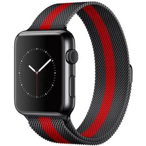 Apple watch Milanese RVS bandje - Zwart met rood - Geschikt voor Apple Watch 42mm / 44mm / 45mm / 49mm