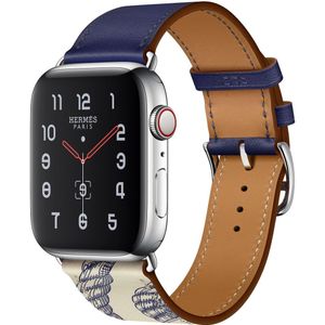 Leren bandje met print - Blauw - Geschikt voor Apple Watch 38mm / 40mm / 41mm