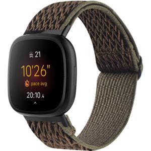 Fitbit Versa 3/4 & Sense 1/2 Nylon loop bandje - Bruin met donkergroen