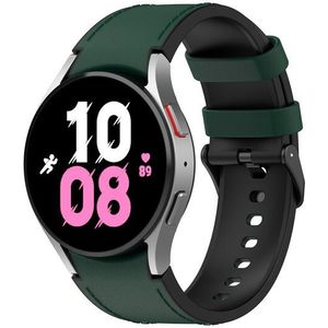 Samsung leer + siliconen bandje - Maat: small - Donkergroen - Samsung Galaxy Watch 4 Classic - 42mm & 46mm