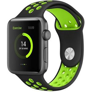 Sportbandje - Maat: M/L - Zwart + Groen - Geschikt voor Apple watch 38mm / 40mm / 41mm