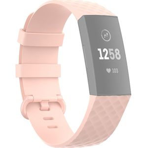 Fitbit Charge 3 & 4 siliconen diamant pattern bandje - Maat: Large - licht roze