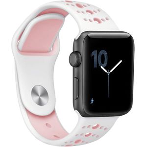 Sportbandje combi-kleuren - Wit + Roze - Geschikt voor Apple Watch 42mm / 44mm / 45mm / 49mm