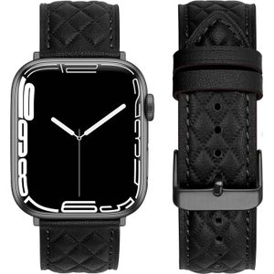 Leren bandje met diamant patroon - Zwart - Geschikt voor Apple Watch 38mm / 40mm / 41mm