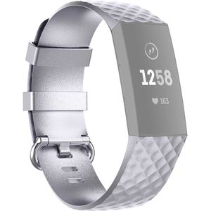 Fitbit Charge 3 & 4 siliconen diamant pattern bandje - Maat: Small - Zilver