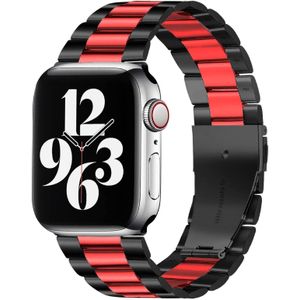 Apple watch Stalen schakelband - Zwart met rood - Geschikt voor Apple watch 42mm / 44mm / 45mm / 49mm - Apple watch bandjes