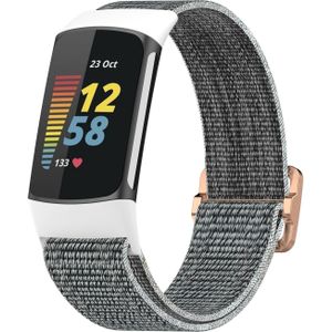 Fitbit Charge 5 & 6 - Elastisch nylon bandje - Wit / grijs