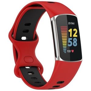 FitBit Charge 5 & 6 Sportbandje met dubbele lus - Rood / zwart - Tweekleurig - Maat: L