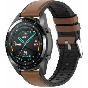 leer + siliconen bandje - Bruin - Huawei Watch GT 2 / GT 3 / GT 4 - 46mm