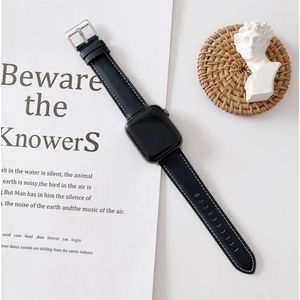 Apple watch Premium Leather bandje - Donkerblauw - Geschikt voor Apple Watch 42mm / 44mm / 45mm / 49mm