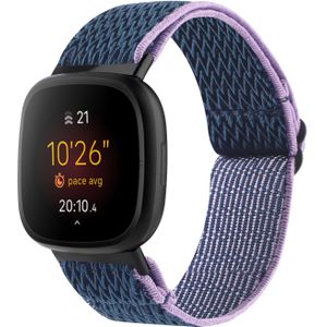 Fitbit Versa 3/4 & Sense 1/2 Nylon loop bandje - Donkerblauw met paars