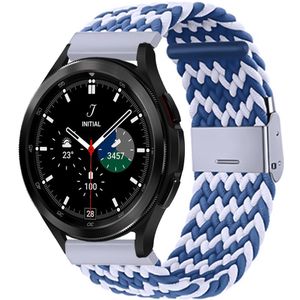 Samsung Braided nylon bandje - Blauw / wit - Samsung Galaxy Watch 4 Classic - 42mm / 46mm