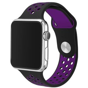 Apple watch Sportbandje - Maat: S/M - Paars + Zwart - Geschikt voor Apple Watch 44mm / 45mm / 46mm / 49mm - Apple watch bandje