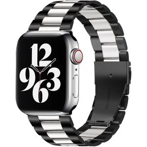 Stalen schakelband - Zwart met zilver - Geschikt voor Apple watch 42mm / 44mm / 45mm / 49mm