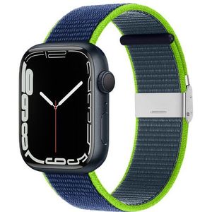 Nylon bandje met klemsluiting - Donkerblauw met groen - Geschikt voor Apple Watch 42mm / 44mm / 45mm / 49mm