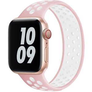 Apple watch Solo Loop Sportbandje - Maat: M - Roze + Wit - Geschikt voor Apple Watch 44mm / 45mm / 46mm / 49mm - Apple watch bandjes