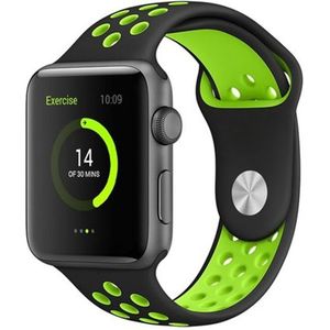 Apple watch Sportbandje - Maat: S/M - Zwart + Groen - Geschikt voor Apple Watch 42mm / 44mm / 45mm / 49mm