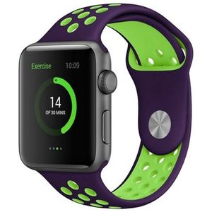 Apple watch Sportbandje - Maat: M/L - Paars + Groen - Geschikt voor Apple Watch 42mm / 44mm / 45mm / 46mm / 49mm - Apple watch bandjes