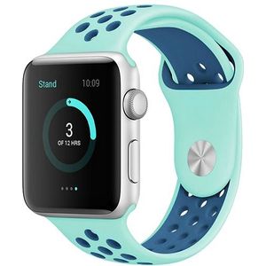 Sportbandje - Maat: S/M - Blauw + Groen - Geschikt voor Apple Watch 38mm / 40mm / 41mm